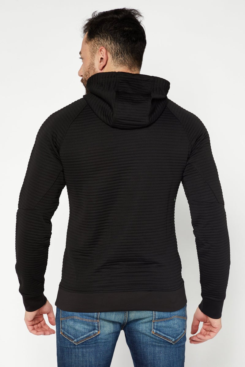 Apana Men Hooded Neck Textured Long Sleeve Hoodie, Black - Image 3