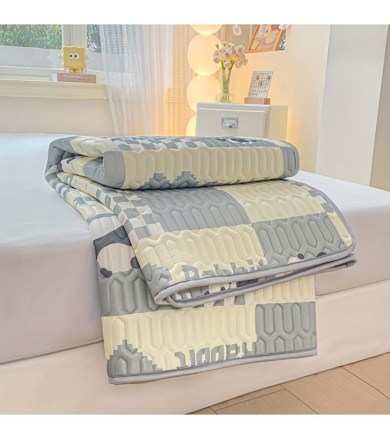Printed Cooling Mat Checkered Panda Mat Comfortable Skin Friendly Washable Foldable Suitable For Bedrooms Dormitories Students 35 43 By 78 74 Inches - Image 3
