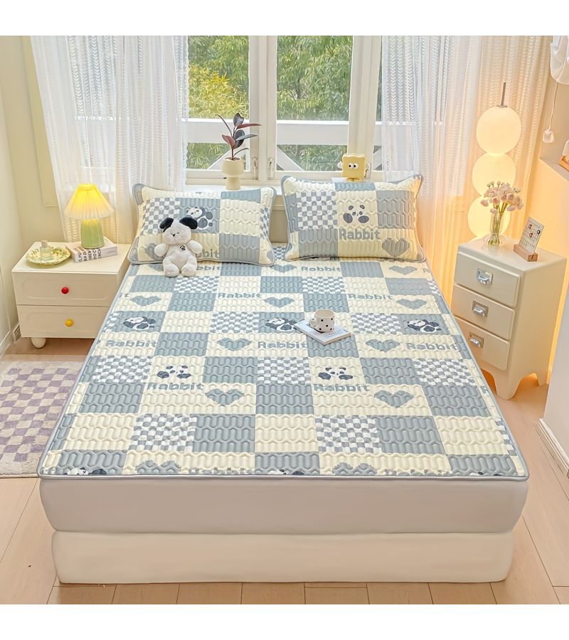 Printed Cooling Mat Checkered Panda Mat Comfortable Skin Friendly Washable Foldable Suitable For Bedrooms Dormitories Students 35 43 By 78 74 Inches - Image 1