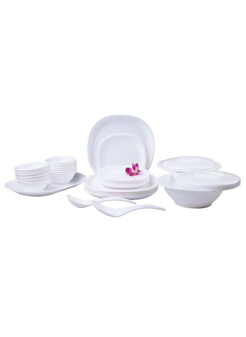 Incrizma Incrizma Polypropylene Microwave Safe Break Resistant Dinner Set, 32 Pieces, Square, White 