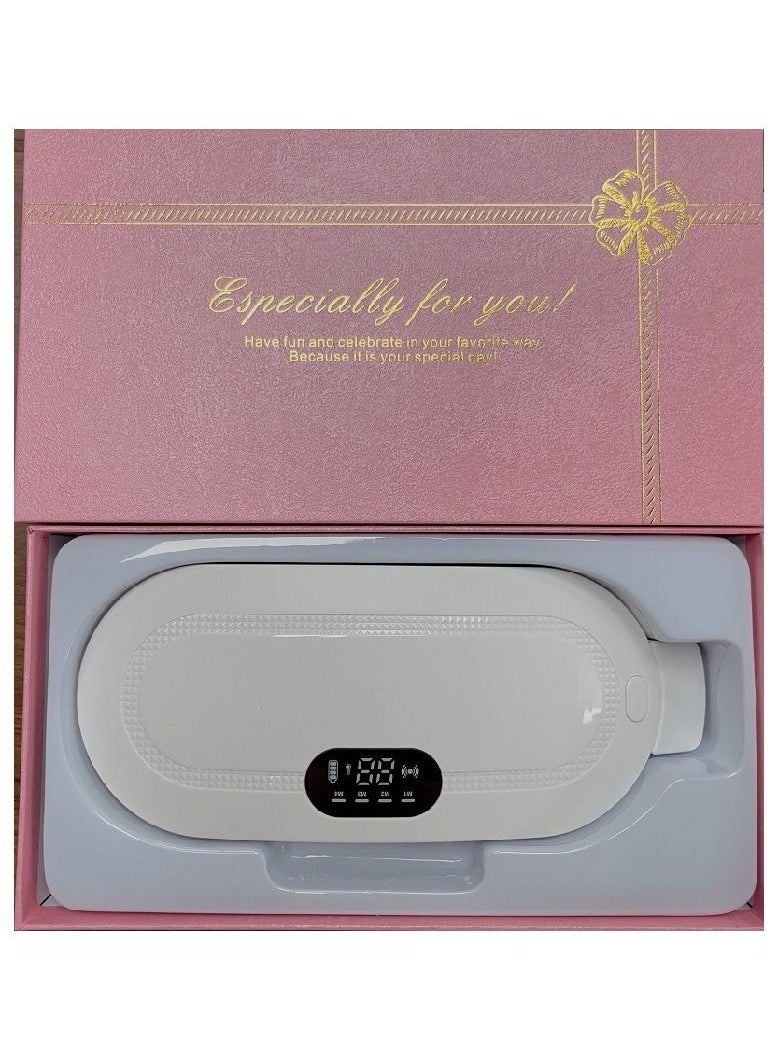 NIBEMINENT - Portable Cordless Heating Pad Electric Waist Belt Device Fast Heating 3 Temperature Modes 4 Vibration Massage Speeds for Back Pain Relief USB Charging Belly Heating Pad White - Image 1