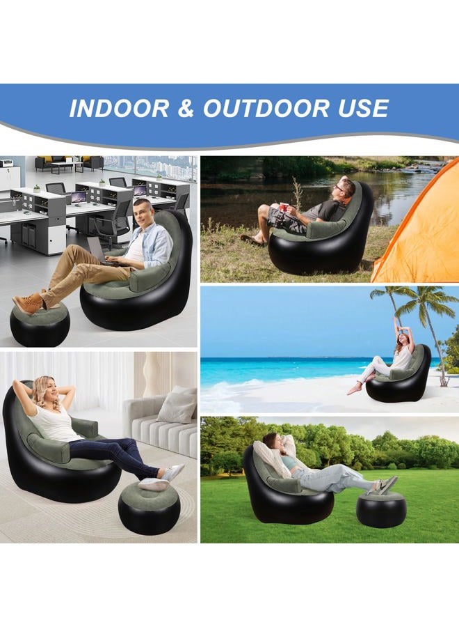 balabulala Thickened Inflatable Couch with Armrest＆Ottoman, Blow Up Lounger Chair,Folding Air Chair for Adults,Inflatable Lazy Sofa Perfect for Rooms, Camping or Home(Without Pump,Black) - Image 4