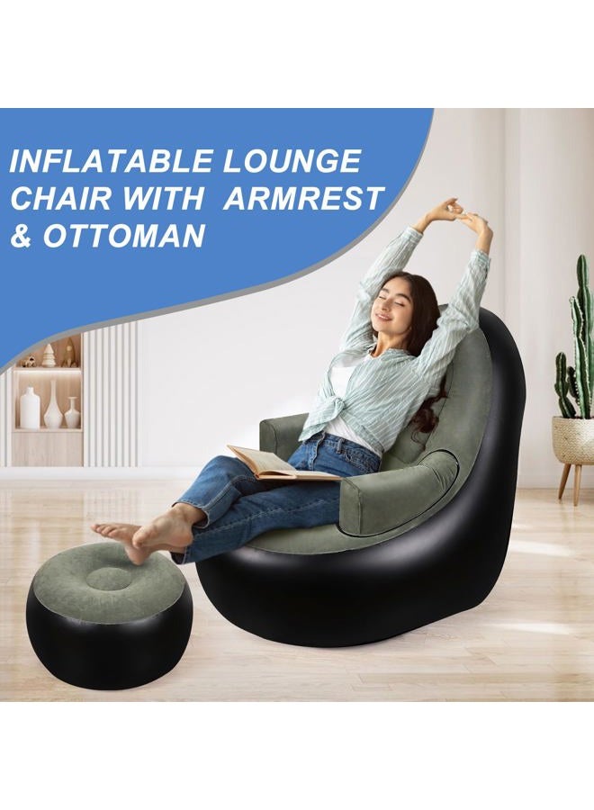 balabulala Thickened Inflatable Couch with Armrest＆Ottoman, Blow Up Lounger Chair,Folding Air Chair for Adults,Inflatable Lazy Sofa Perfect for Rooms, Camping or Home(Without Pump,Black) - Image 2