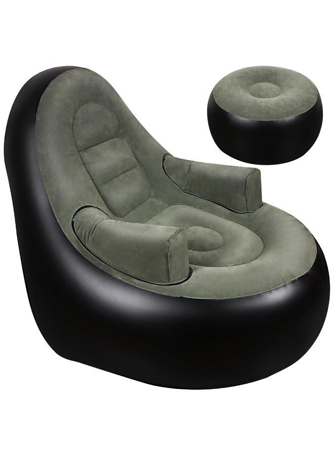 balabulala Thickened Inflatable Couch with Armrest＆Ottoman, Blow Up Lounger Chair,Folding Air Chair for Adults,Inflatable Lazy Sofa Perfect for Rooms, Camping or Home(Without Pump,Black) - Image 1