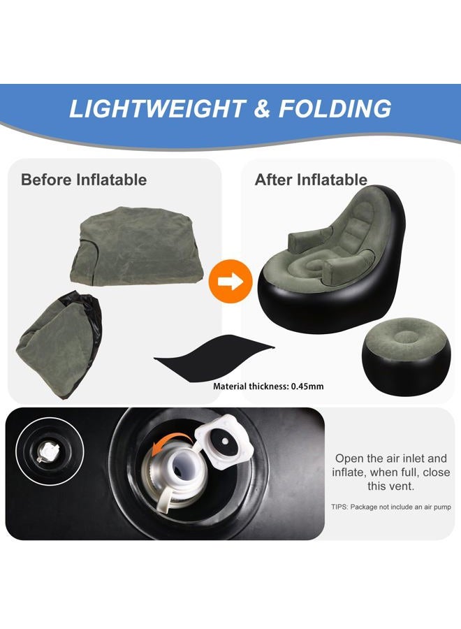 balabulala Thickened Inflatable Couch with Armrest＆Ottoman, Blow Up Lounger Chair,Folding Air Chair for Adults,Inflatable Lazy Sofa Perfect for Rooms, Camping or Home(Without Pump,Black) - Image 3
