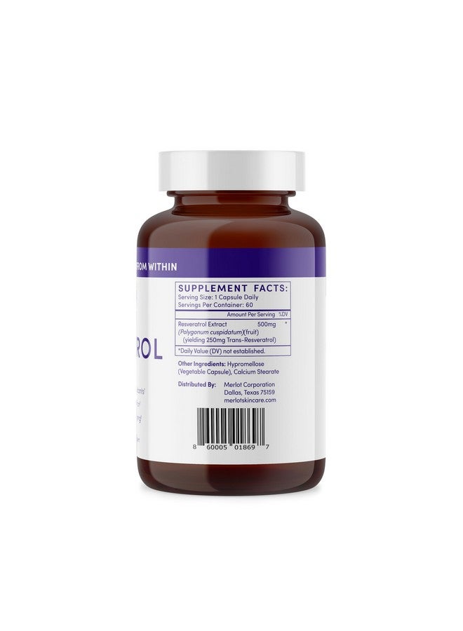 Merlot Resveratrol 500mg Capsules - 60 Count - Beauty Within AntiAging Supplement Non GMO Gluten Free- Made in USA - Image 2