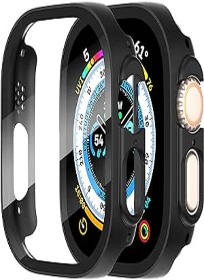 Diruite - Suoman 2-Pack for Apple Watch Ultra/Ultra 2 49mm Screen Protector Case, Tempered Glass PC All-Around Screen Protector Case Ultra-Thin for iWatch Ultra/iWatch Ultra 2 49mm Protection Cover - Black - Image 1