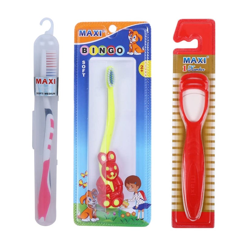 MAXI Oral Care Combo of 8-(2 Kids) Bingo Junior Toothbrush & (2 Adults) For You Toothbrush & (4 TC) 1 Number Tongue Cleaner - Image 4