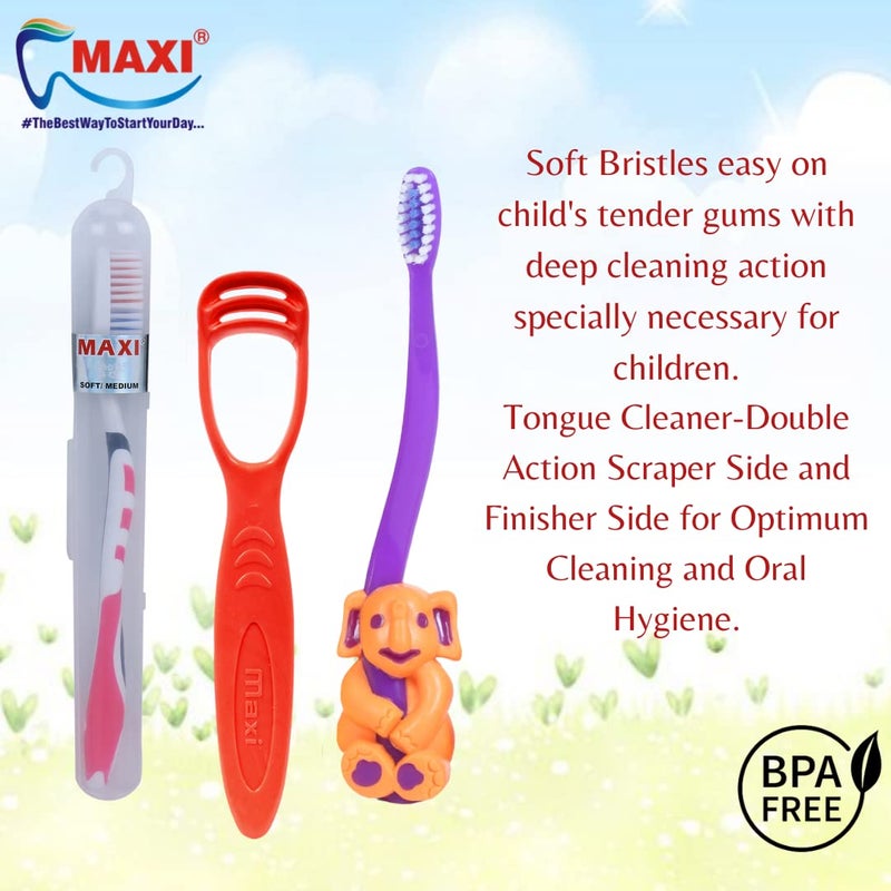 MAXI Oral Care Combo of 8-(2 Kids) Bingo Junior Toothbrush & (2 Adults) For You Toothbrush & (4 TC) 1 Number Tongue Cleaner - Image 2