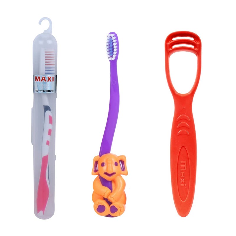 MAXI Oral Care Combo of 8-(2 Kids) Bingo Junior Toothbrush & (2 Adults) For You Toothbrush & (4 TC) 1 Number Tongue Cleaner - Image 3