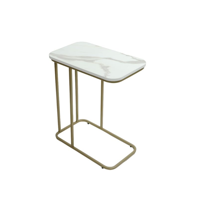 DECOWORLD Premium Side Table Metal Side Table with Wooden Top Side Table for Living Room Sofa Side Table or Bed Side Stand White Marble Top Finish on Engineered Wood with Golden Stand