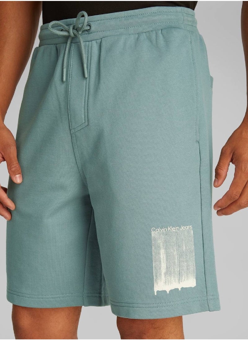 Calvin Klein Jeans Men's Graphic Sweatshorts - Cotton, Blue  - Image 4