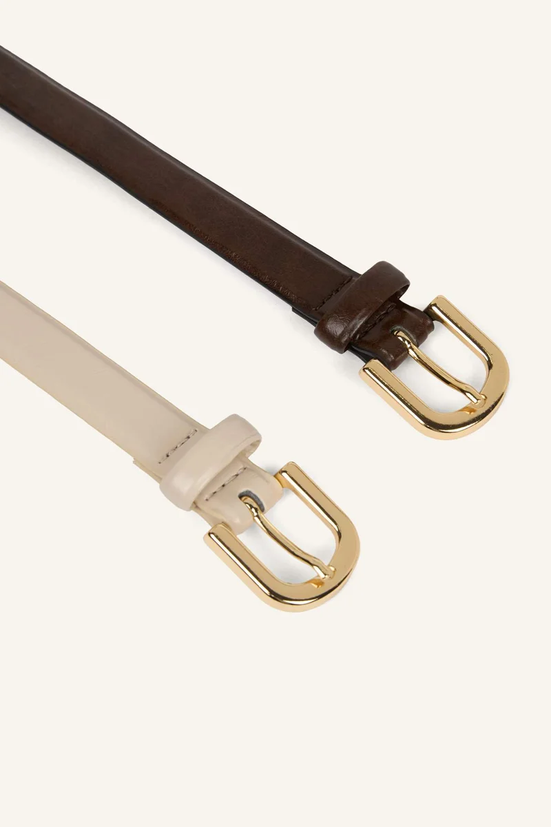 ديفاكتو Woman Oval Buckle 2 Piece Faux Leather Belt Set