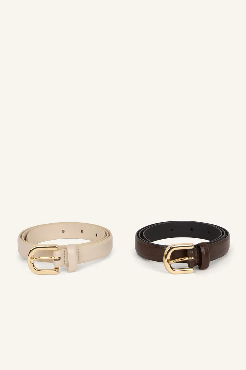 ديفاكتو Woman Oval Buckle 2 Piece Faux Leather Belt Set