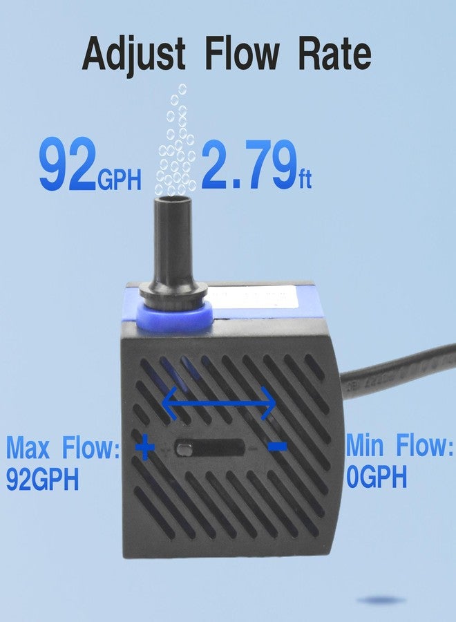 CONQUERALL 92GPH 5W Submersible Pump Mini Adjustable for Fish Tanks, Tabletop Fountains, Hydroponic Systems, Pet Fountains - Image 3