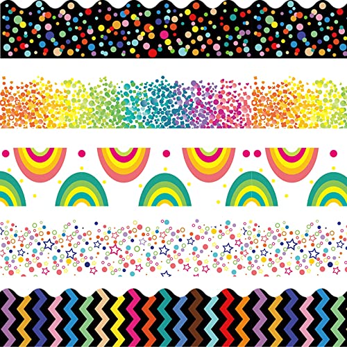 starboling Bulletin Board Borders Decorations 90 Pieces 100 Feet, Scalloped Border Trim Colorful Bulletin Board Trim, 5 Kinds of Design Blackboard School Classroom Frame. - Image 1