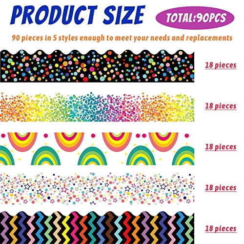 starboling Bulletin Board Borders Decorations 90 Pieces 100 Feet, Scalloped Border Trim Colorful Bulletin Board Trim, 5 Kinds of Design Blackboard School Classroom Frame. - Image 2