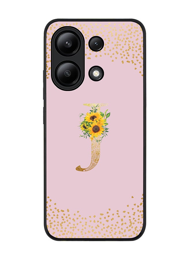 Stylizedd Rugged Black edge case for Xiaomi Redmi Note 13 4G, Cover Custom Monogram Initial Letter Mandala Floral Pattern Alphabet - J  (Pink ) - Image 1