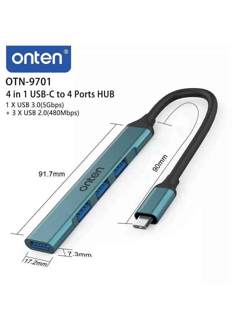 أونتن - محول USB C Hub إلى USB C متعدد المنافذ، USB C إلى USB A، USB-C إلى USB 3.0 Hub، USB Hub 2.0 4 منافذ، لجهاز MacBook Pro 2020/2019، iMac 2021، موزع USB من سبائك الألومنيوم - Image 1