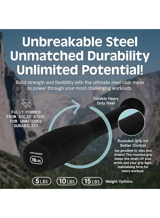 Retrospec Grip Steel Club Strength Training Rehabilitation Stretching Conditioning and Rotational Training 5 10 15lb Options for Women & Men - Image 3