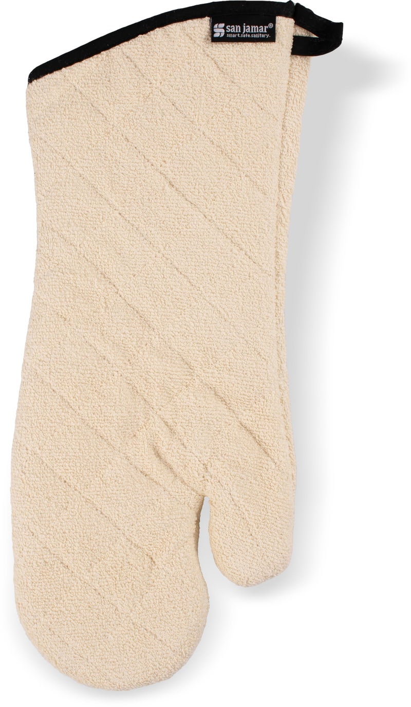 San Jamar San Jamar 817TM Heavy Duty Terry Cloth Temperature Protection Oven Mitt, 17" Length, Natural - Image 2