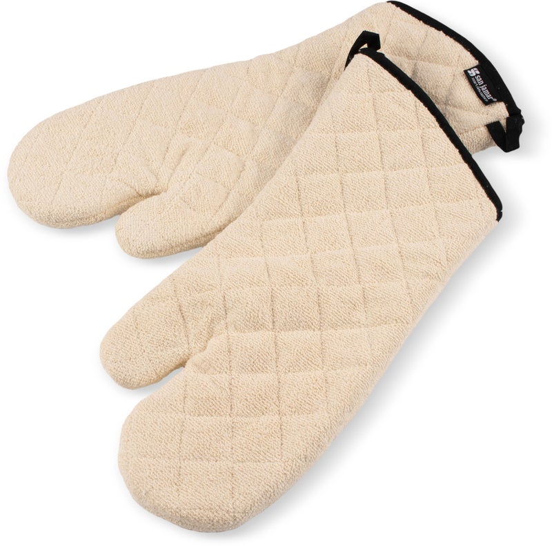 San Jamar San Jamar 817TM Heavy Duty Terry Cloth Temperature Protection Oven Mitt, 17" Length, Natural - Image 1