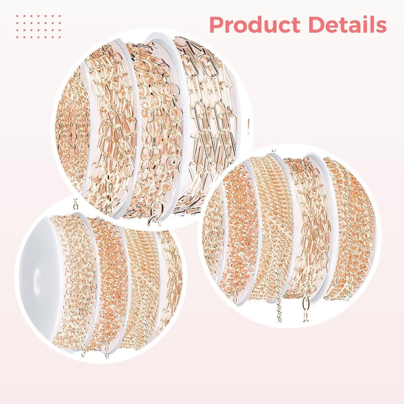 Link O Link, 12 Pcs Rose Gold Electroplated Jewelry Chains Set, Multiple Sizes, Jump Rings with Lobster Clasps for DIY Jewelry - Image 3
