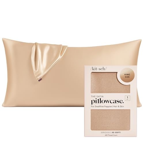 Kitsch Satin Pillowcase with Zipper for Hair Skin Softer Than Silk Pillow Cases Smooth Cooling Satin Pillow Case WrinkleFree Machine Washable King Size Satin Pillow Case 19x36 Champagne - Image 1