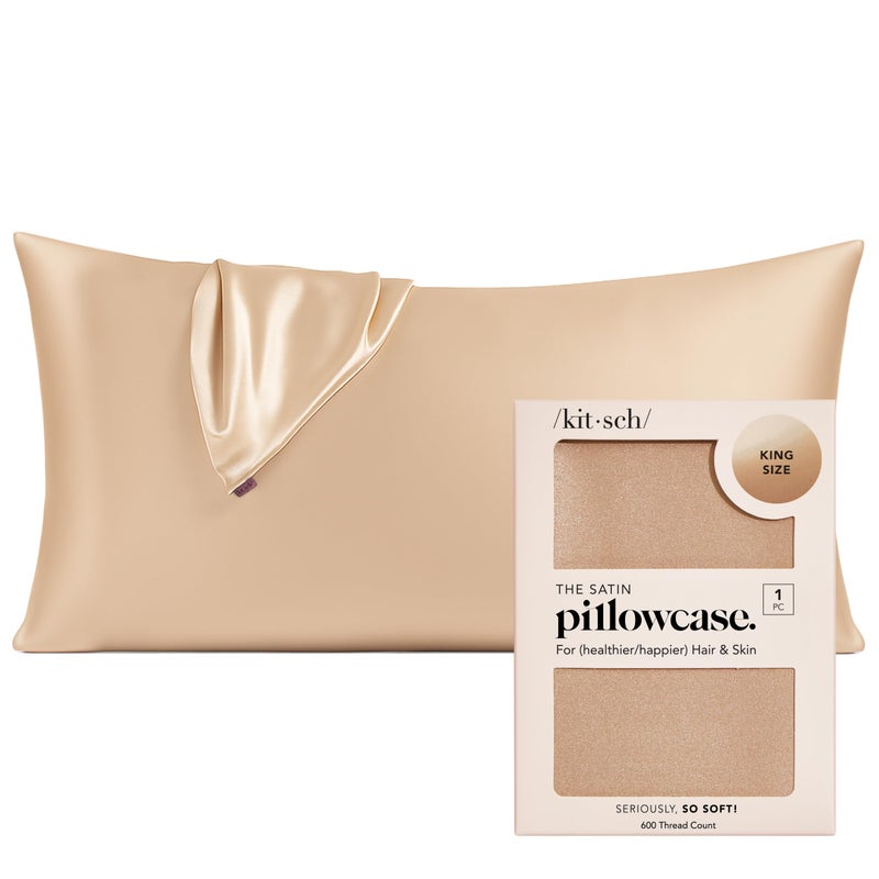 Kitsch Satin Pillowcase with Zipper for Hair Skin Softer Than Silk Pillow Cases Smooth Cooling Satin Pillow Case WrinkleFree Machine Washable King Size Satin Pillow Case 19x36 Champagne - Image 2