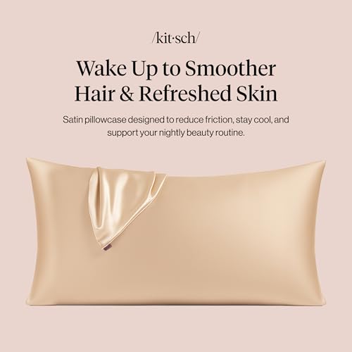 Kitsch Satin Pillowcase with Zipper for Hair Skin Softer Than Silk Pillow Cases Smooth Cooling Satin Pillow Case WrinkleFree Machine Washable King Size Satin Pillow Case 19x36 Champagne - Image 3