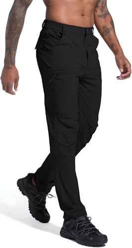 LINLANG EN Mens Lightweight Hiking Cargo Pants Waterproof Quick Dry Travel Fishing Climbing Work Outdoor Pants Black - Image 3