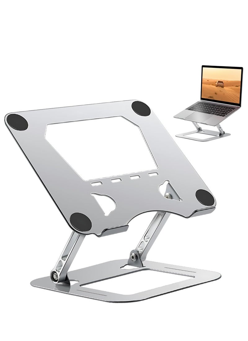 Generic Portable Adjustable Aluminum Foldable Laptop Stand Ergonomic Desktop Holder for Tablets, iPad, Notebook, MacBook, Lightweight Up to 17 Inch Silver  - Image 1