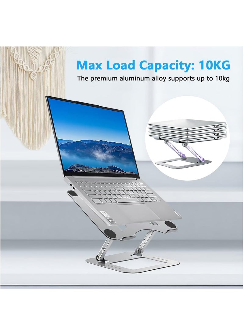 Generic Portable Adjustable Aluminum Foldable Laptop Stand Ergonomic Desktop Holder for Tablets, iPad, Notebook, MacBook, Lightweight Up to 17 Inch Silver  - Image 2