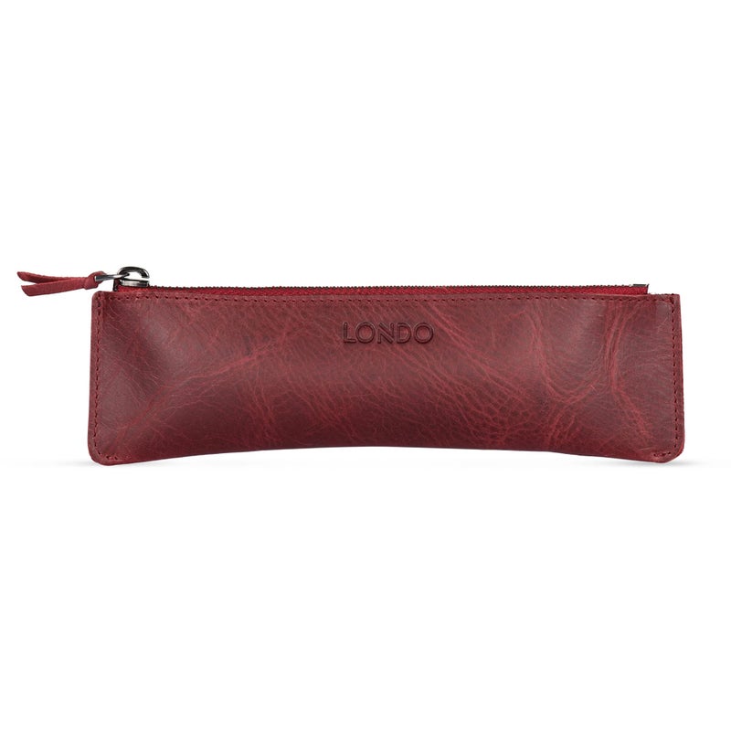 Londo Genuine Leather Pen Case with Zipper Closure Pencil Pouch Stationery Bag