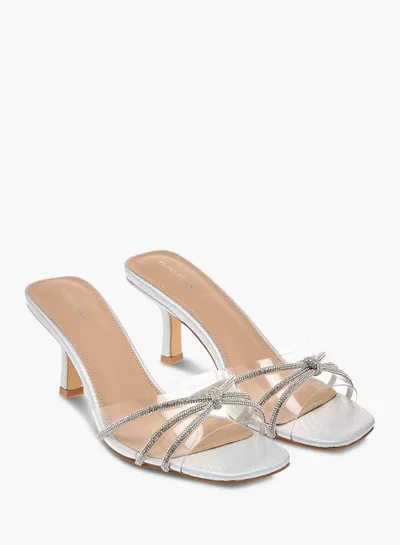Flora Bella By Shoexpress Flora Bella Embellished Slip-On Sandals With Flared Heels