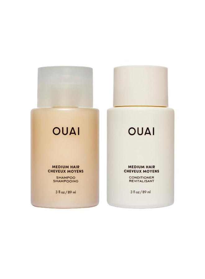 OUAI Medium Hair Shampoo & Conditioner Set, Travel Size - Hydrating Shampoo & Conditioner - With Coconut Oil, Babassu, Kumquat Extract & Keratin - Sulfate, Paraben & Phthalate Free (3 Oz) - Image 1