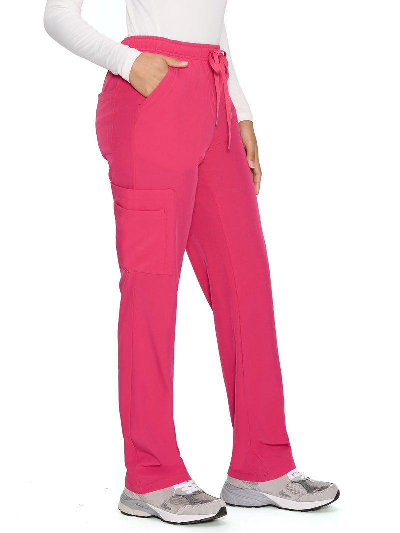 COZYFIT Straight Leg Scrub Pants for Women, Drawstring Soft Stretch, Anti-Wrinkle Women's Scrub Pants with 6 Pockets,Hot Pink,S - Image 2
