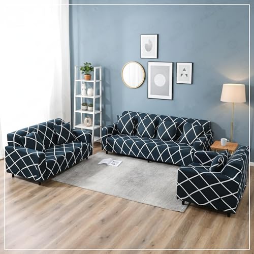 Furshine® Printed Universal Polyester Blend & Spandex Sofa Cover Big Elasticity Cover for Couch Flexible Stretch Sofa Cover | Imported Slipcovers (Blue Diamond, Three Seater) - Image 2