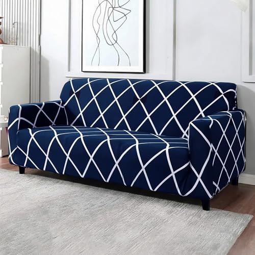 Furshine® Printed Universal Polyester Blend & Spandex Sofa Cover Big Elasticity Cover for Couch Flexible Stretch Sofa Cover | Imported Slipcovers (Blue Diamond, Three Seater) - Image 1