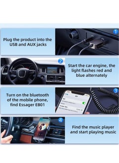 ESSAGER Aux Bluetooth Adapter for Car,Essager Noise Cancelling Bluetooth 5.0 Receiver,Lossless Music USB to 3.5mm Jack Audio Adapter with Built-in Microphone for Car Kits/Home Stereo/Handsfree Call Speaker  - Image 2
