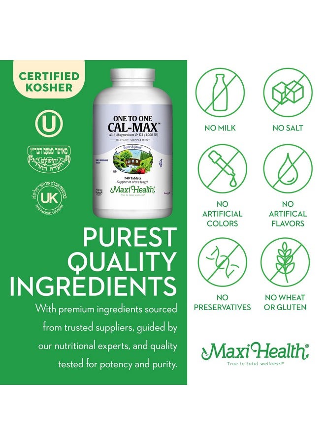 Maxi Health - 500Mg Calcium Supplement With Vitamin D3 (1000 Iu) And Magnesium (500 Mg) Bone Teeth And Joint Support For Men And Women 240 Tablets Maxi Health - Image 1