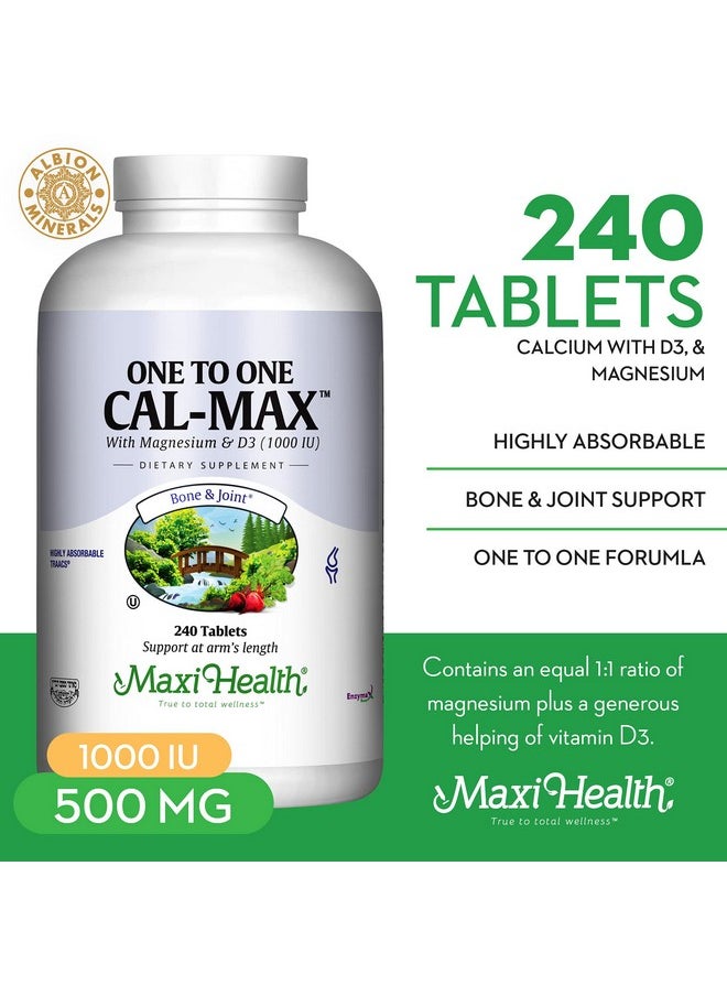 Maxi Health - 500Mg Calcium Supplement With Vitamin D3 (1000 Iu) And Magnesium (500 Mg) Bone Teeth And Joint Support For Men And Women 240 Tablets Maxi Health - Image 1