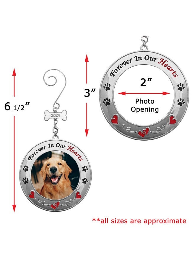 BANBERRY DESIGNS BANBERRY DESIGNS 2024 Pet Memorial Christmas Photo Ornament - Hearts and Paw Prints on a Shiny Silver Ornament - Gift/Storage Bag Included - Image 3