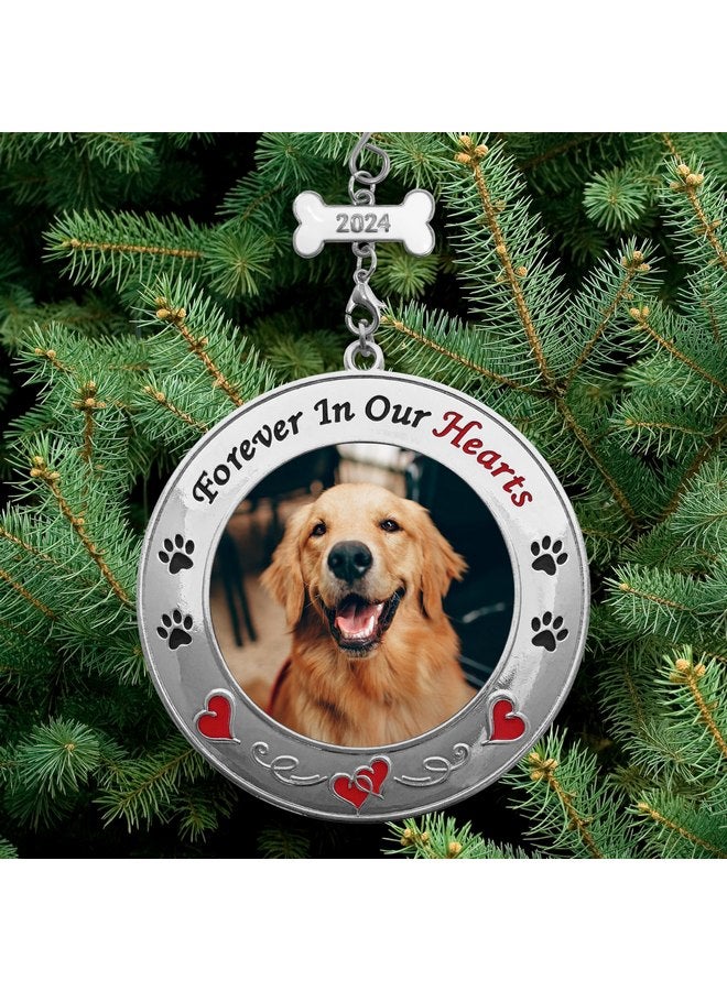 BANBERRY DESIGNS BANBERRY DESIGNS 2024 Pet Memorial Christmas Photo Ornament - Hearts and Paw Prints on a Shiny Silver Ornament - Gift/Storage Bag Included - Image 4