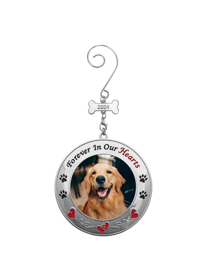 BANBERRY DESIGNS BANBERRY DESIGNS 2024 Pet Memorial Christmas Photo Ornament - Hearts and Paw Prints on a Shiny Silver Ornament - Gift/Storage Bag Included - Image 2