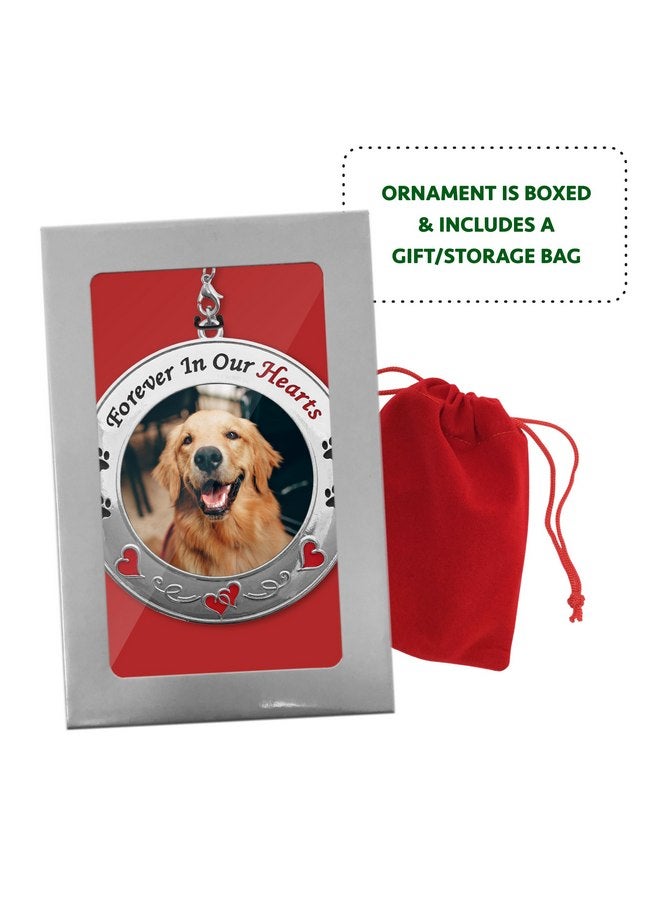 BANBERRY DESIGNS BANBERRY DESIGNS 2024 Pet Memorial Christmas Photo Ornament - Hearts and Paw Prints on a Shiny Silver Ornament - Gift/Storage Bag Included - Image 5