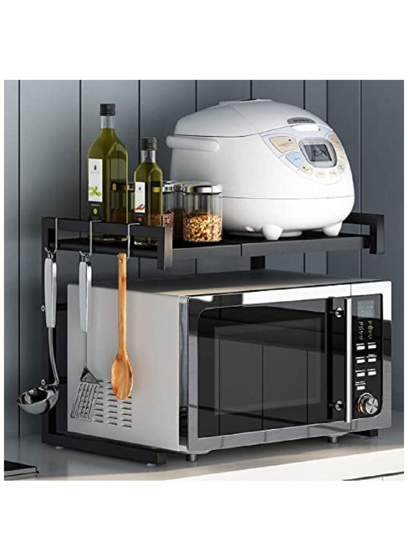 AGD - Adjustable Extendable Microwave Toaster Oven Rack Shelf and Kitchen Counter Top Organizer with 3 Hooks - Image 1
