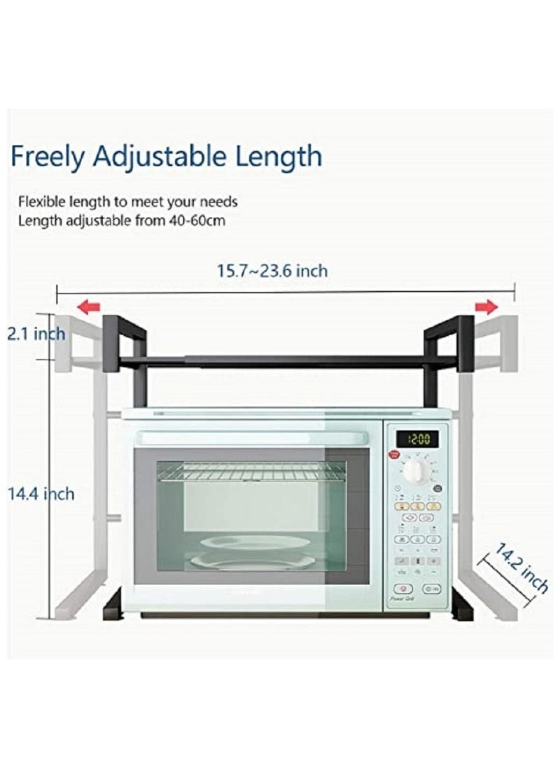 AGD - Adjustable Extendable Microwave Toaster Oven Rack Shelf and Kitchen Counter Top Organizer with 3 Hooks - Image 1