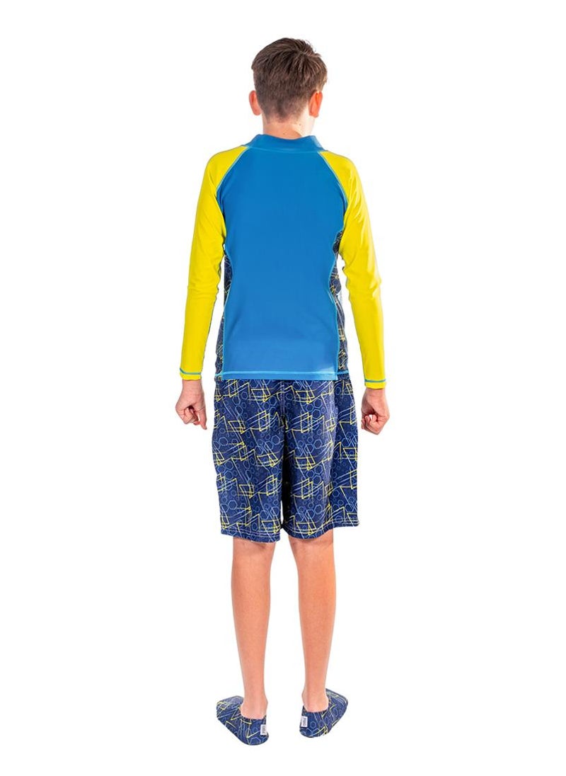 كويجا صن وير كوغا راش جارد بأكمام طويلة للأولاد - نقشة هندسية كحلية - Image 4