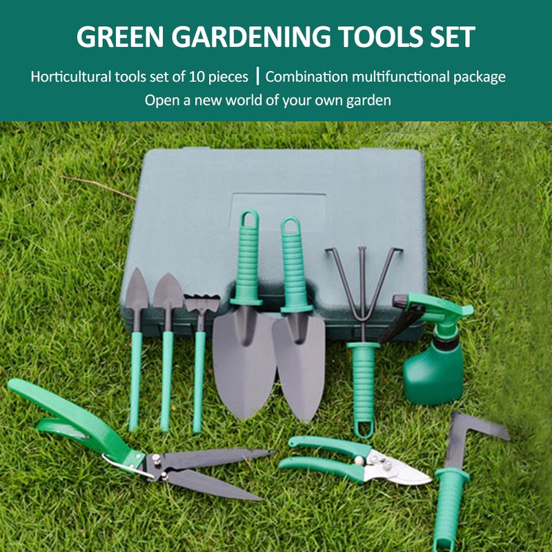 Gardening Hand Tools 10Pcs Green Heavy Duty Stainless Steel Ergonomic Handle - Compact Portable Tool Box Garden Tool Set for Home Gardening Beginners And Experienced Gardeners - Image 2